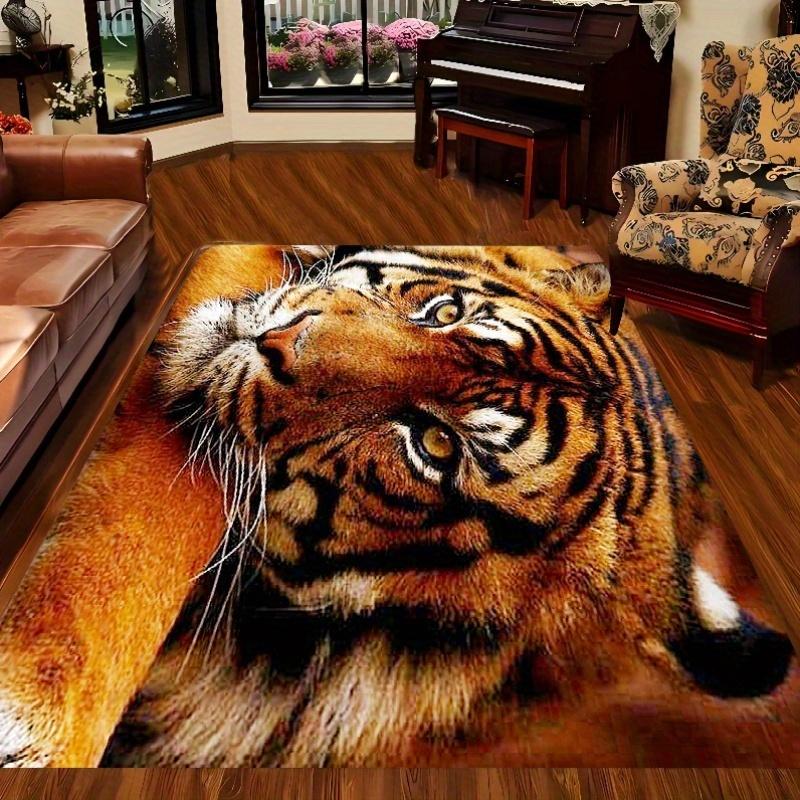 White Tiger Turquoise Rose Butterfly Print Large Area Rug Soft Flannel Non Slip Floor Carpet for Living Room Bedroom Modern Home