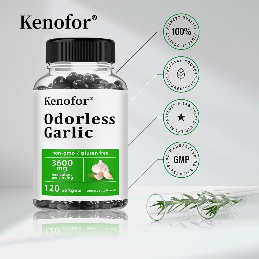 Capsule Molli All'Aglio Senza Odore 3600mg Equivalenti Per Porzione, 120 Capsule Molli Senza OGM Senza Glutine Integratore Alimentare