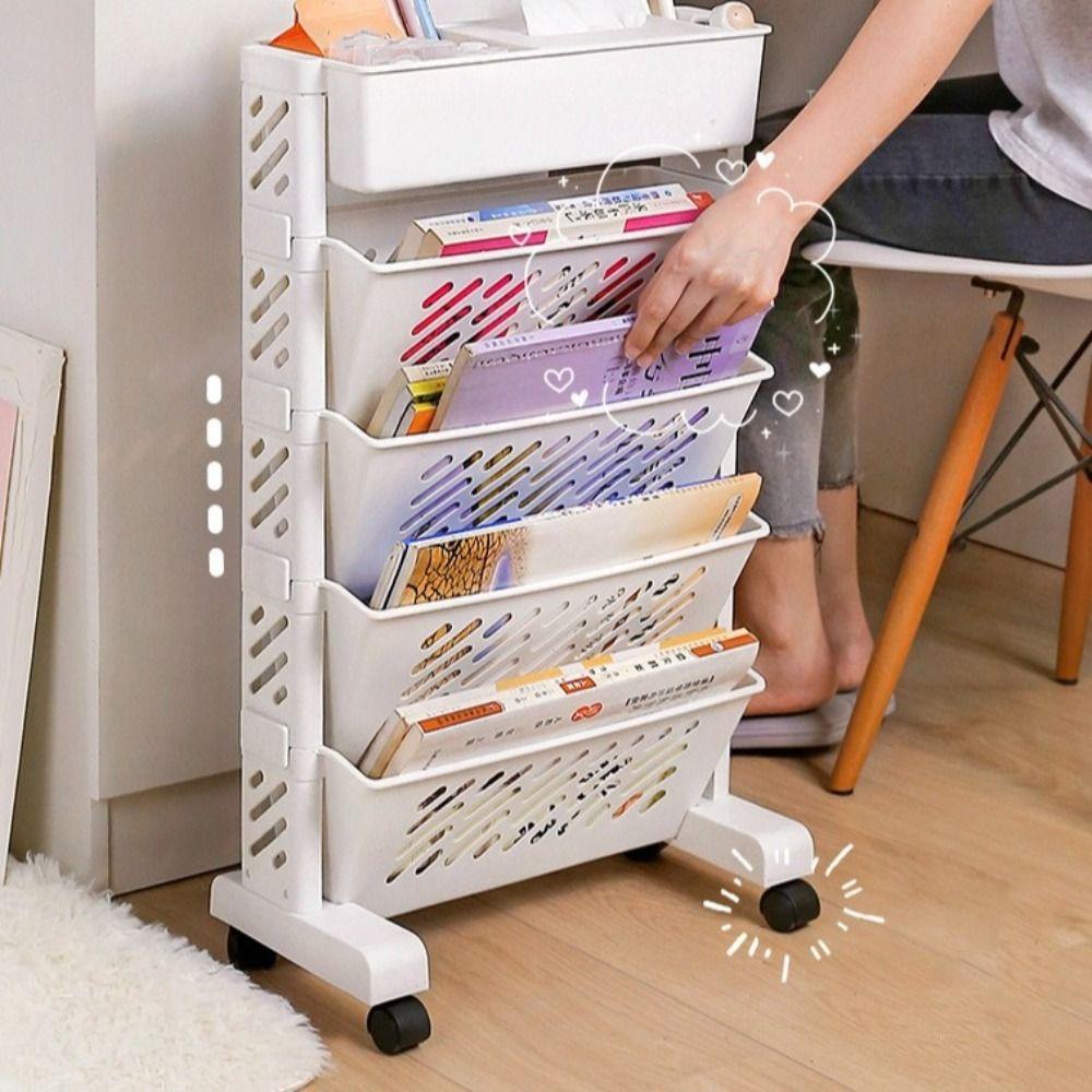 Large Capacity Movable Book Shelf 5/6 Layers Storage Shelf Book Storage Rack  Desk Storage