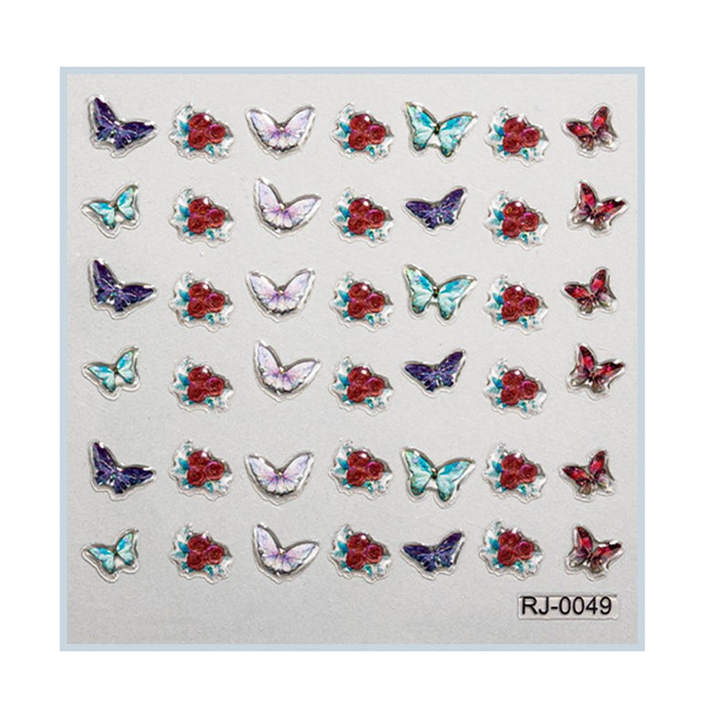 Embossed Cartoon Nail Art Stickers Decals Self-Adhesive Floral Nail Supplies Nail Art Design Decoration Accessories