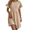 Ladies' Loose Cotton and Linen Skirt Dress with Round Neck and Pockets