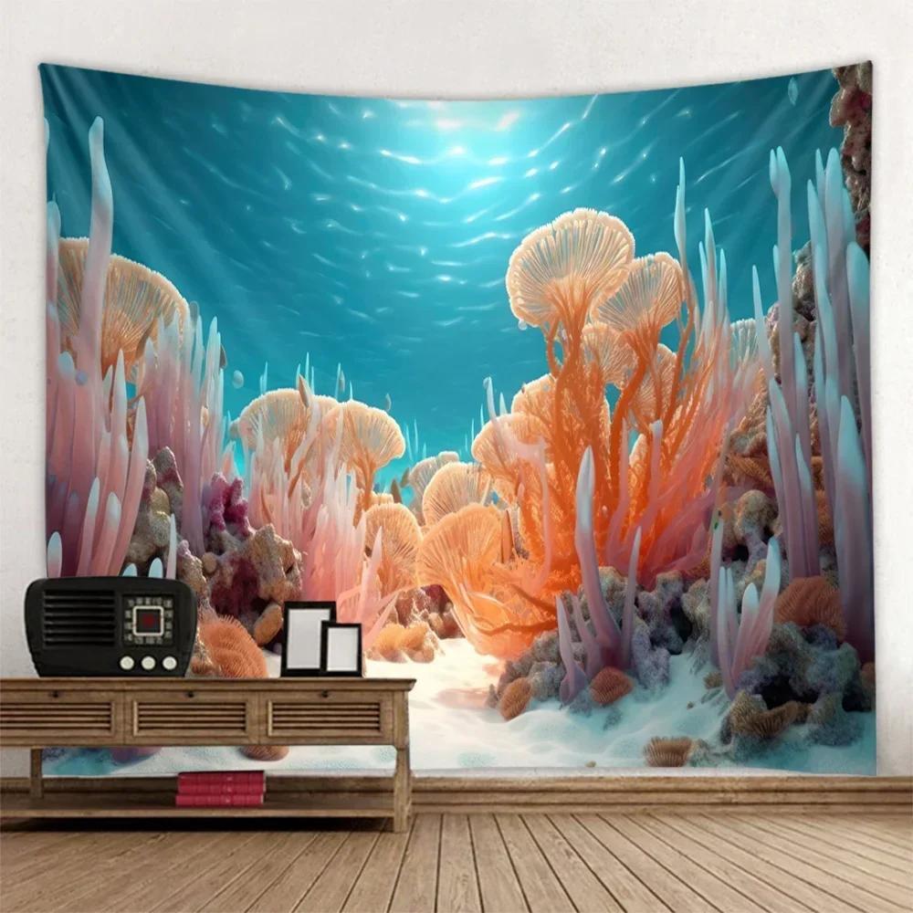 Underwater World Tapestry Wall Hanging Dolphin Shark Seaweed Art Print Tapestry Cartoon Home Sheets Bedroom Wall Decoration