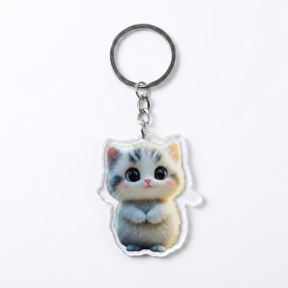 Acrylic Animal Motif Keychain 2D Flat Design Hanging Ornaments Small Cartoon Cat Pendant Daily