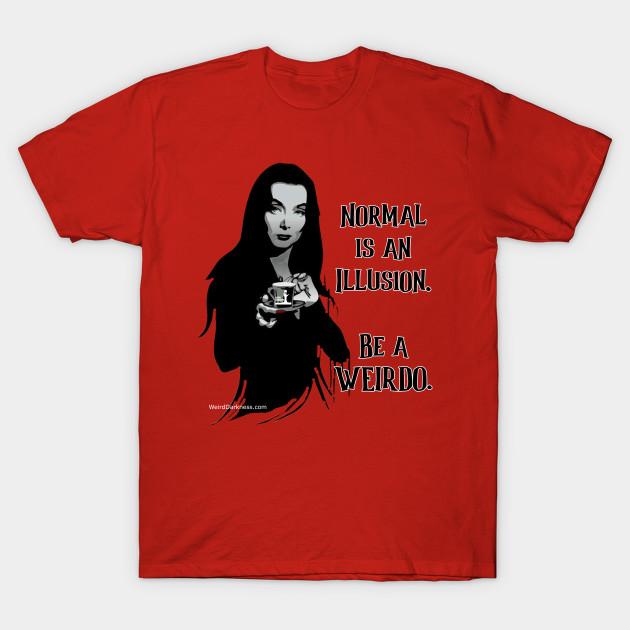 

Men Black Print T-shirt Morticia Addams, Normal Is An Illusion. Be A Weirdo. No-Cut Transfer Paper Print Cotton Tshirt 4XL червоний