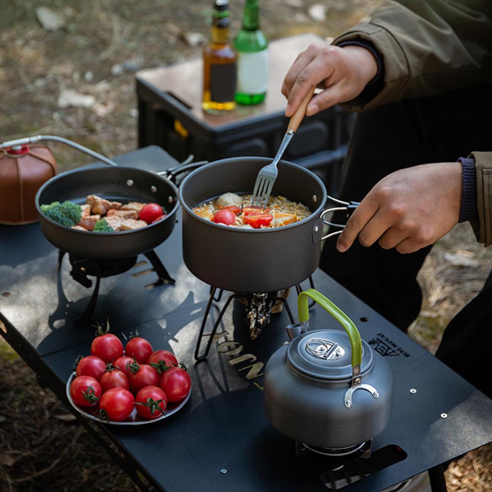 3PCS Camping Cookware Set Pot Pan Kettle Outdoor Tableware Kit 2-3 Person with Mesh Bag for Backpacking Picnic Hiking