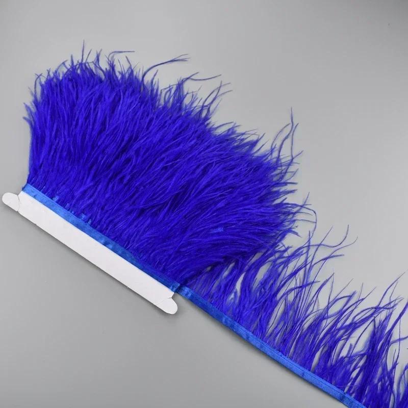 Feather1Meter Ostrich Feathers on Ribbon Tape 10-15CM White Feather Tassel Fringe Trim Boa Sewing Trimmings Clothes Accessoires Mariage