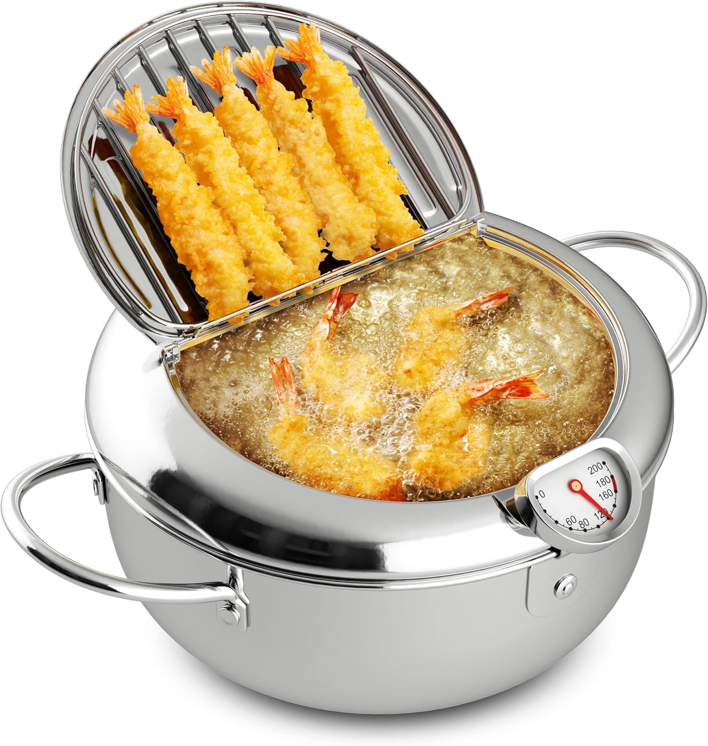 Mini Deep Fryer, Japanese Frying Pot, Stove Top Deep Fryer Pot, Frying Pot with Basket, with Lid, Temperature Gauge, United States