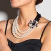 Retro Rhinestone Geometric Pearl Layered Necklace NK23600