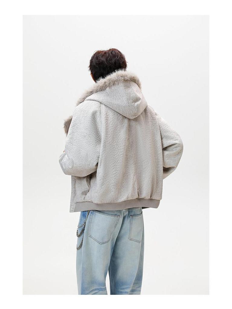 Men's Trendy Mountain Eagle Winter PU Leather Cotton Jacket - Thick, Warm Outerwear for Couples