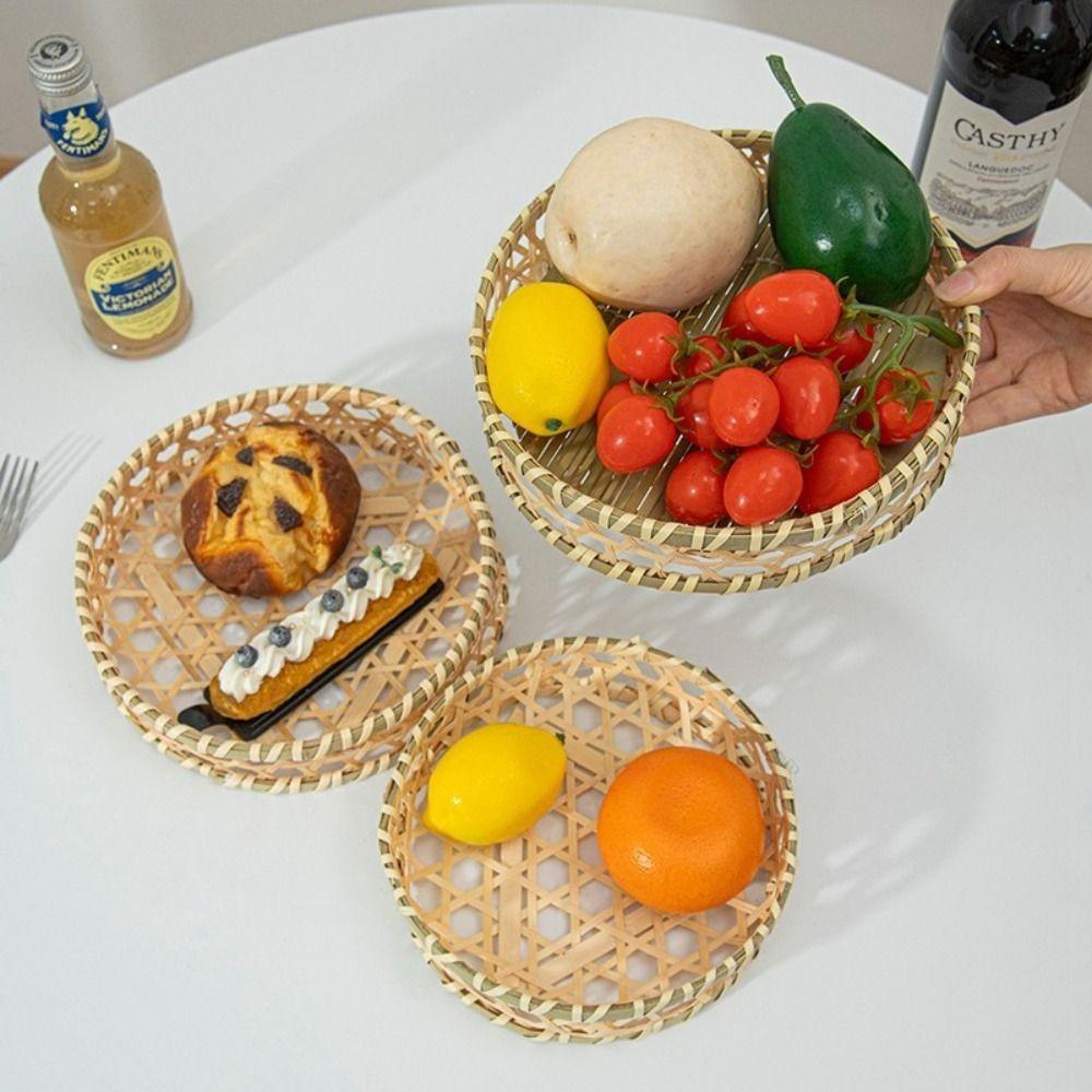 Desktop Ornament Bamboo Fruit Basket Bread Fruit Miniature Storage Baskets Creative Pastry Plate