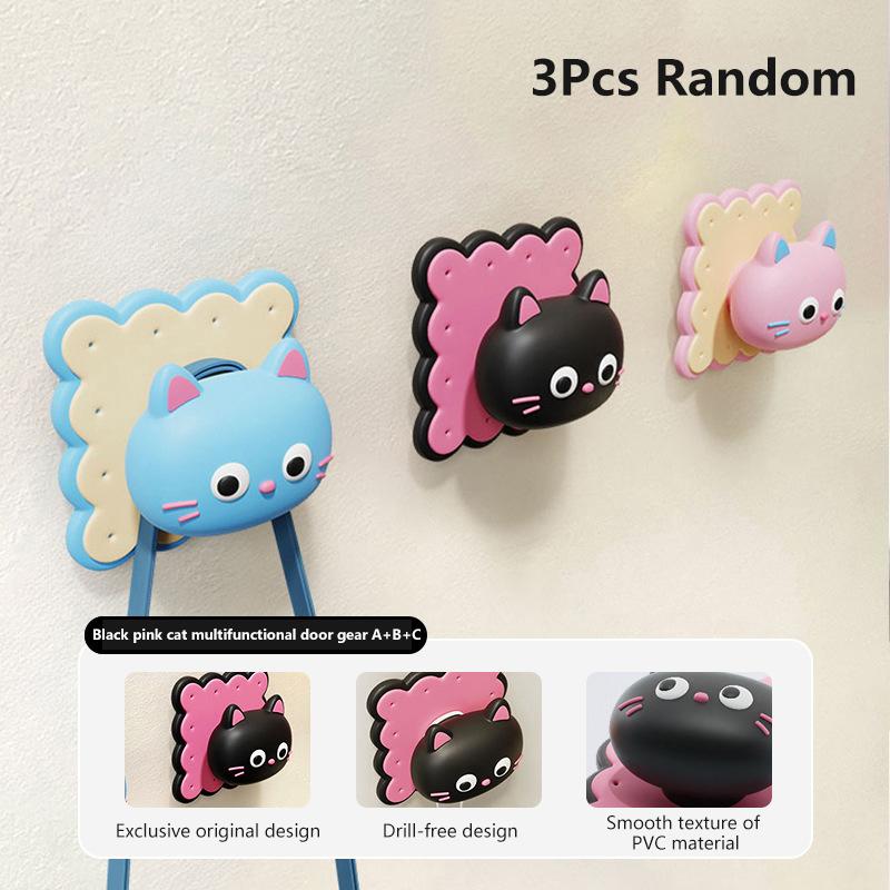 Cute Cat Silicone Door Stopper Door Handle Anti-collision Block Doll Silent Pad Reusable Door Shock Absorber Wall Decorative