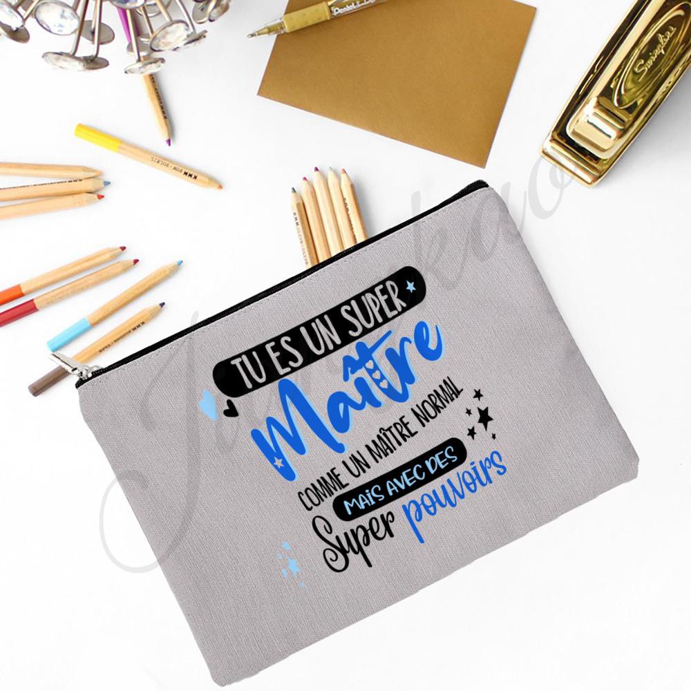 Merci Maitre Print Pencil Bag  Men Travel Toiletry Organizer Bags Makeup Pouch  Teacher's Day Graduation Thanks Gift for Teacher