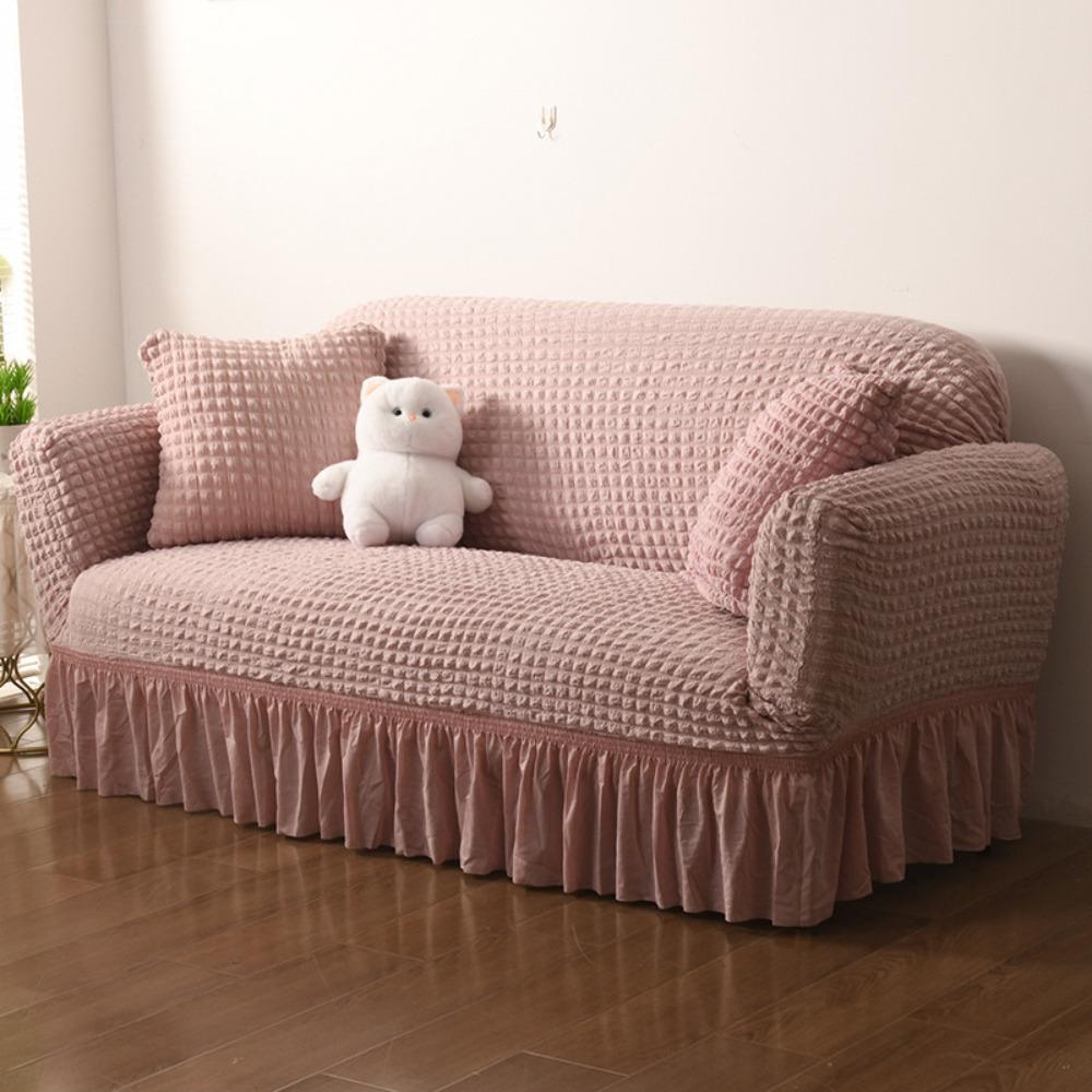 

Thick Elastic Bubble Gauze Sofa Cover with Lace Full Wrap Slip Proof for Chaise Lounge Sectional Sofa Single S 90-140CM