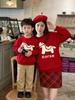 Festive Red Family Matching Sweatshirts: Autumn/Winter Round Neck for Parent-Child Trio