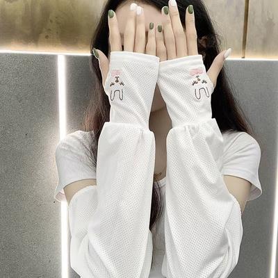 Women's Summer Cute Bunny UV Protection Arm Sleeves Ice Silk Cooling Arm Covers Outdoor Lightweight Loose Fit Sun Protection Sleeves