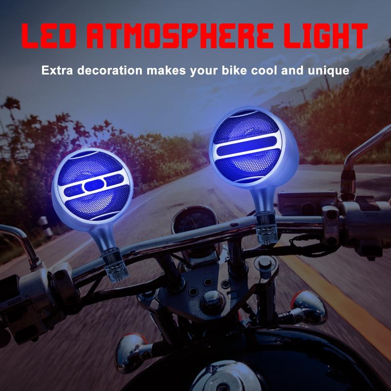 1Pair 3 Inch Motorcycle Stereo Bluetooth Speaker Motorbike Audio MP3 FM Radio with Led Atmosphere