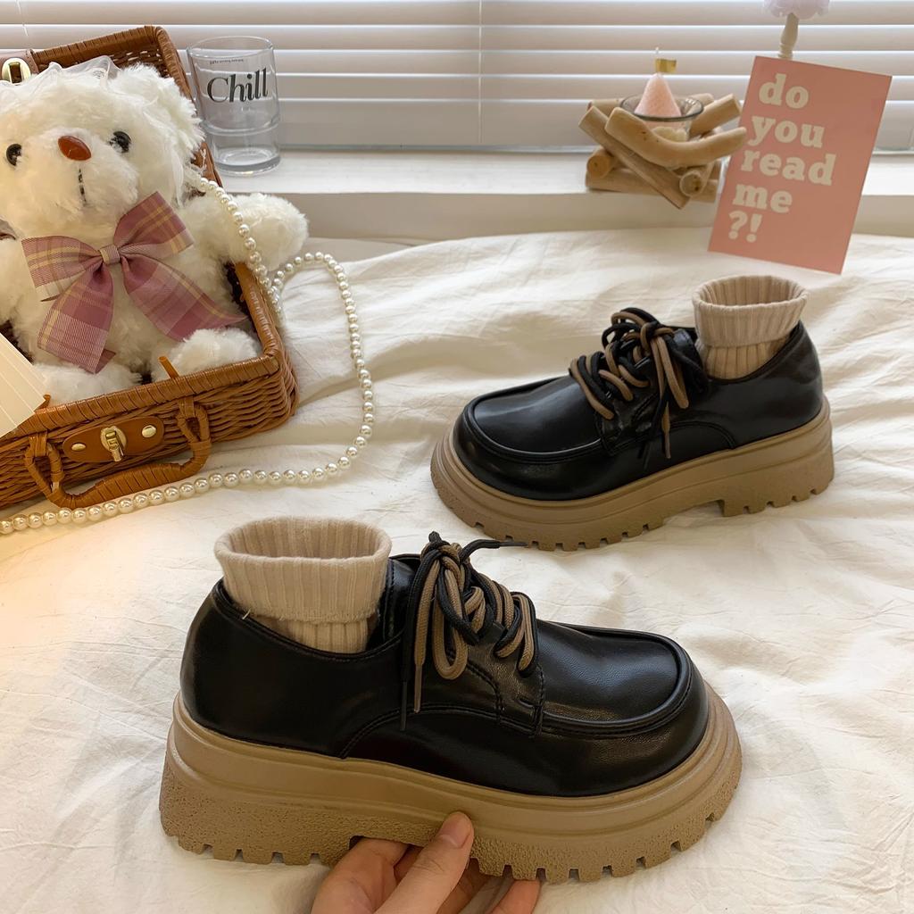 Fashion British Style Shoes Woman Flats Autumn Clogs Platform All-Match Oxfords Preppy Dress Fall Creepers Summer New Leather PU Rome Me