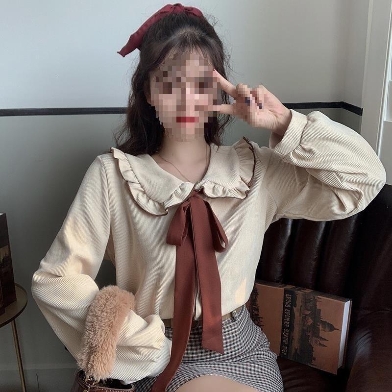 Cotton Corduroy Shirt With 3d Pattern And Doll Collar For Vintage Style Womens Fashion