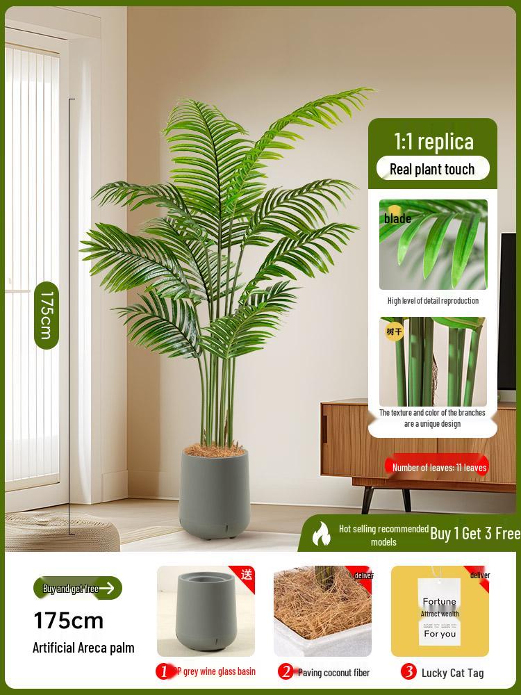 Luxury Fishtail Palm Artificial Tree for Indoor Living Room Decor - Bionic Green Plant In Pot for Floor Landscaping.
