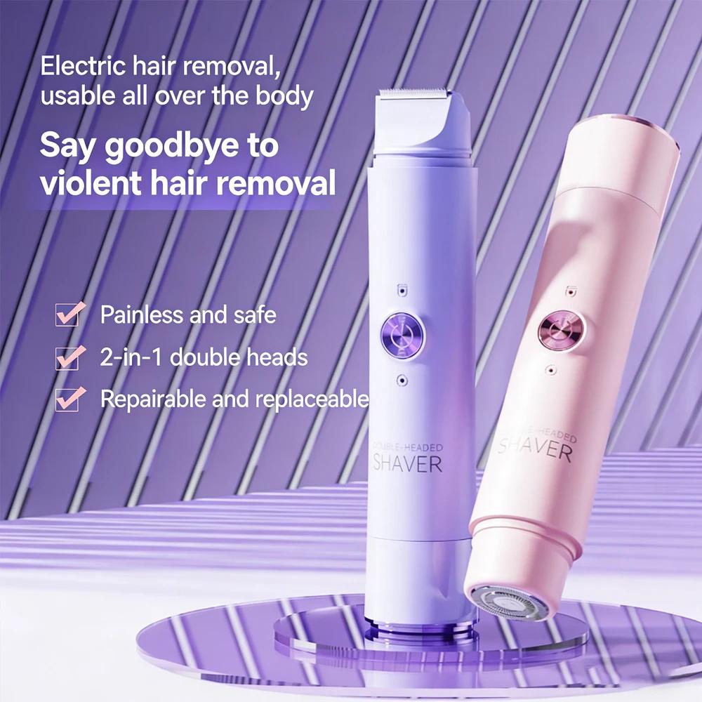 Double Head Electric Epilator Women Rechargeable Painless Hair Remover Shaver for Body Private Areas Bikini Gentle Trimming