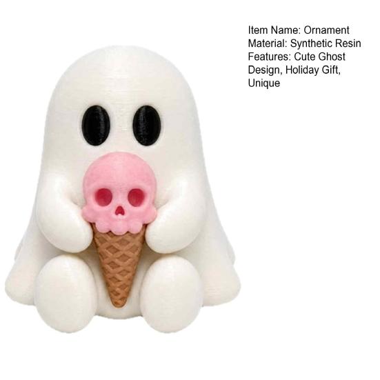 Decorative Figurine for Bookshelf Ice Cream Ghost Resin Figurine, Cute Spooky Desk Decor Miniature Statue Home, Soft Summer Halloween Ornament,