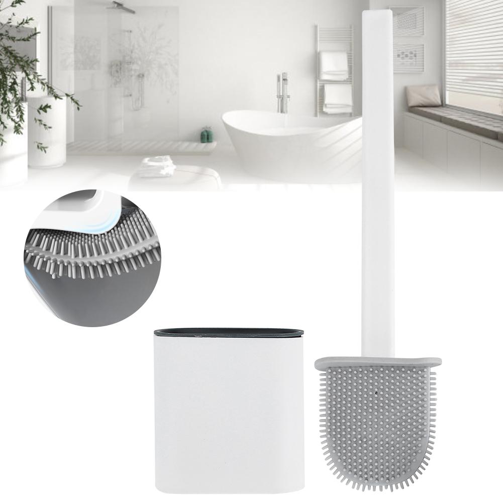 Wall Mounted Deep Cleaner Bathroom Toilet Brush and Quick Drying Holder Set with Long HandleWhite