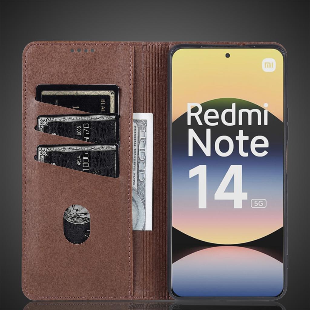 Magnetische Adsorption Leder Passgenaue Hülle für Xiaomi Redmi Note 14 5G Global EUR RUS Klapphülle Schutzhülle Capa Fundas Coque