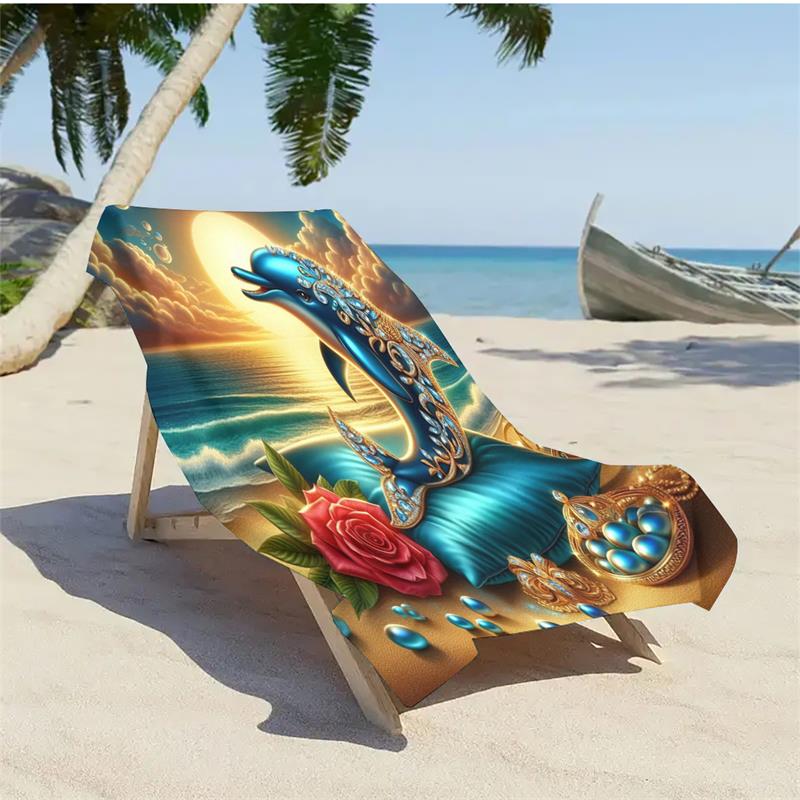 1PC Gold-Embellished Dolphin Beach Towel High-End Summer Beach Snapping Tool Quick-Dry Towel for Outdoor Picnics And Water Sport