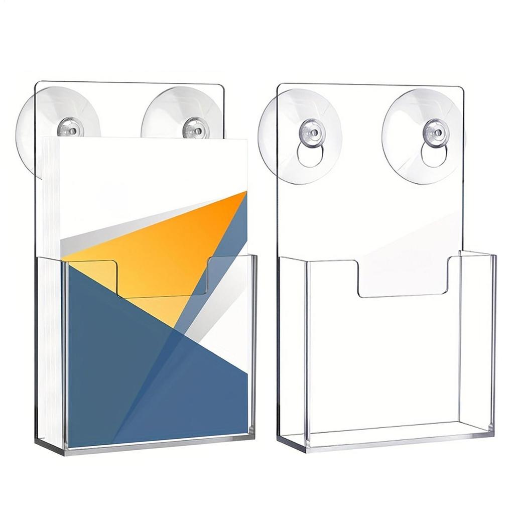 2pcs Acrylic Brochure Holder Suction Cup Literature Stand Wall Mounted Pamphlet Rack For Office Document Literature Brochure