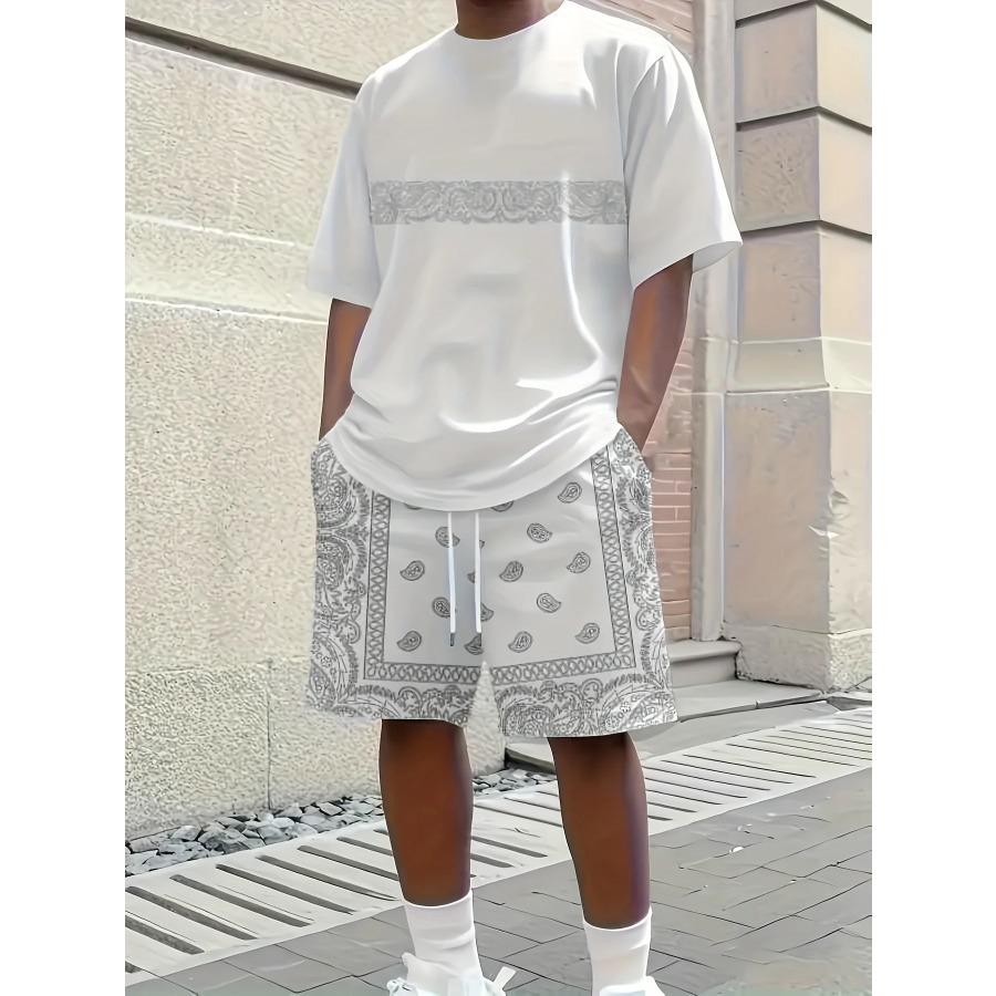 Summer Men's Set Minimalist Athletic Casual Crew Neck T-Shirt Streetwear Breathable Short-Sleeve Top and Shorts Two-Piece Set