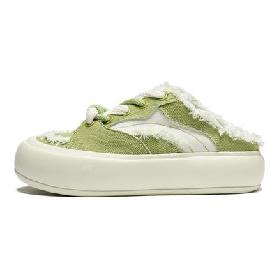 Li Ning Puff Mule Comfortable Simple Shock Absorption Wear Resistant Low Top Skate Shoes Women Sneaker Green White AZGU014-4