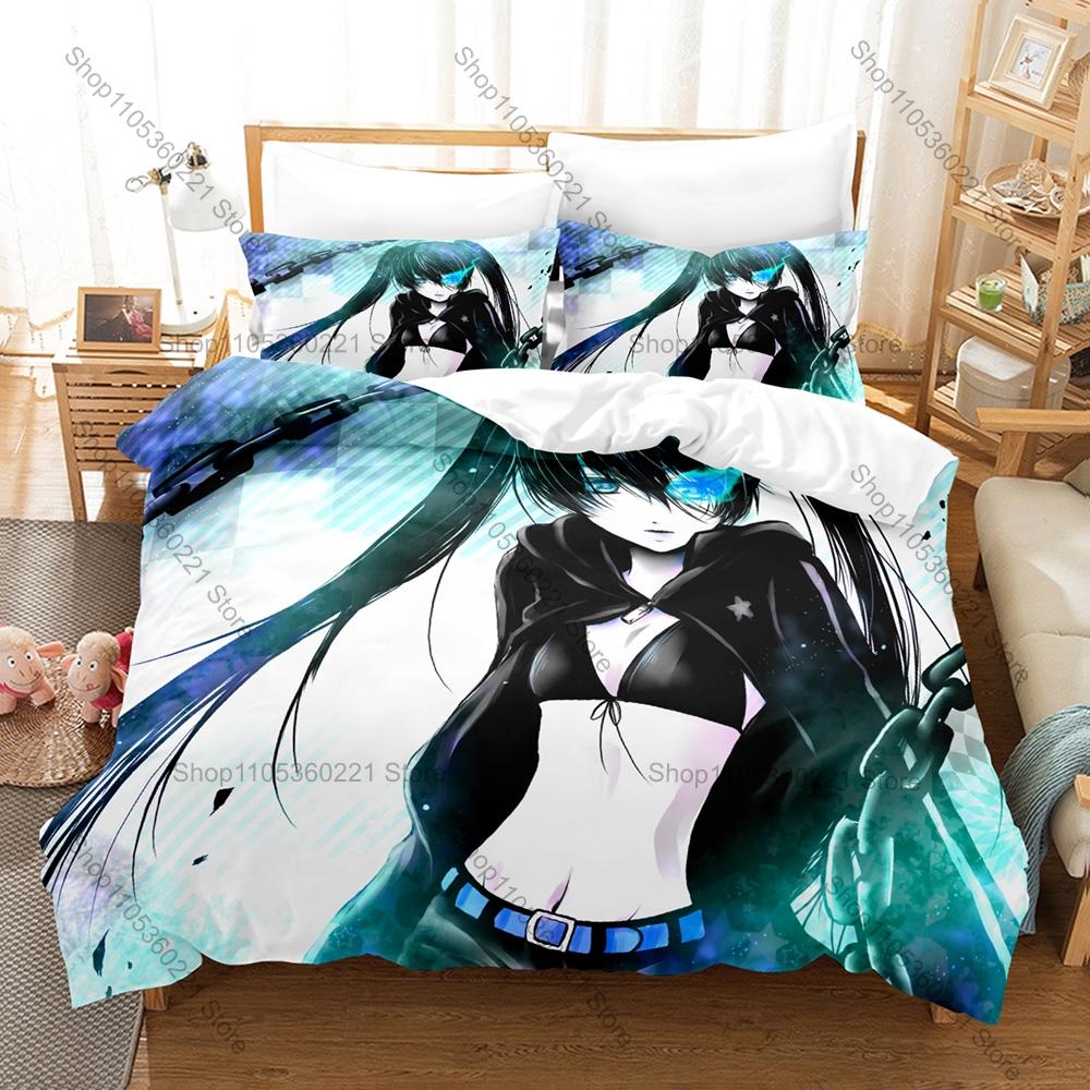 Cool Black Rock Shooter BRS Dark Star Cannon Battle Fantasy Anime Bedding Set Includes Duvet Cover 2 Pillowcases Blue Twin Tail