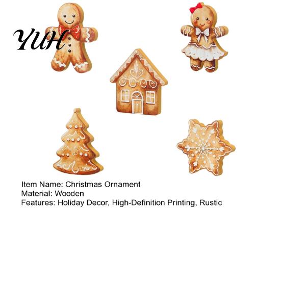 Handcrafted Wooden Christmas Figures 5Pcs/Set Gingerbread Man Tabletop Decor, Vintage Cookie Gift for Family Shaped Ornament Home Mantel, Festive