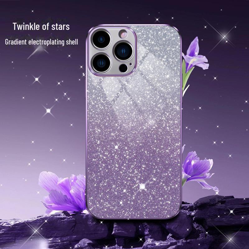 iPhone 15 Gradient Glitter Case with Electroplating - Fits Apple 14, 13 Pro Max, XR - Anti-Fall Protective Cover