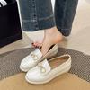 Plus Size Single Shoes Women's Autumn New Round Toe Deep Mouth Metal Chain Platform Casual Landslide Heel Loafers