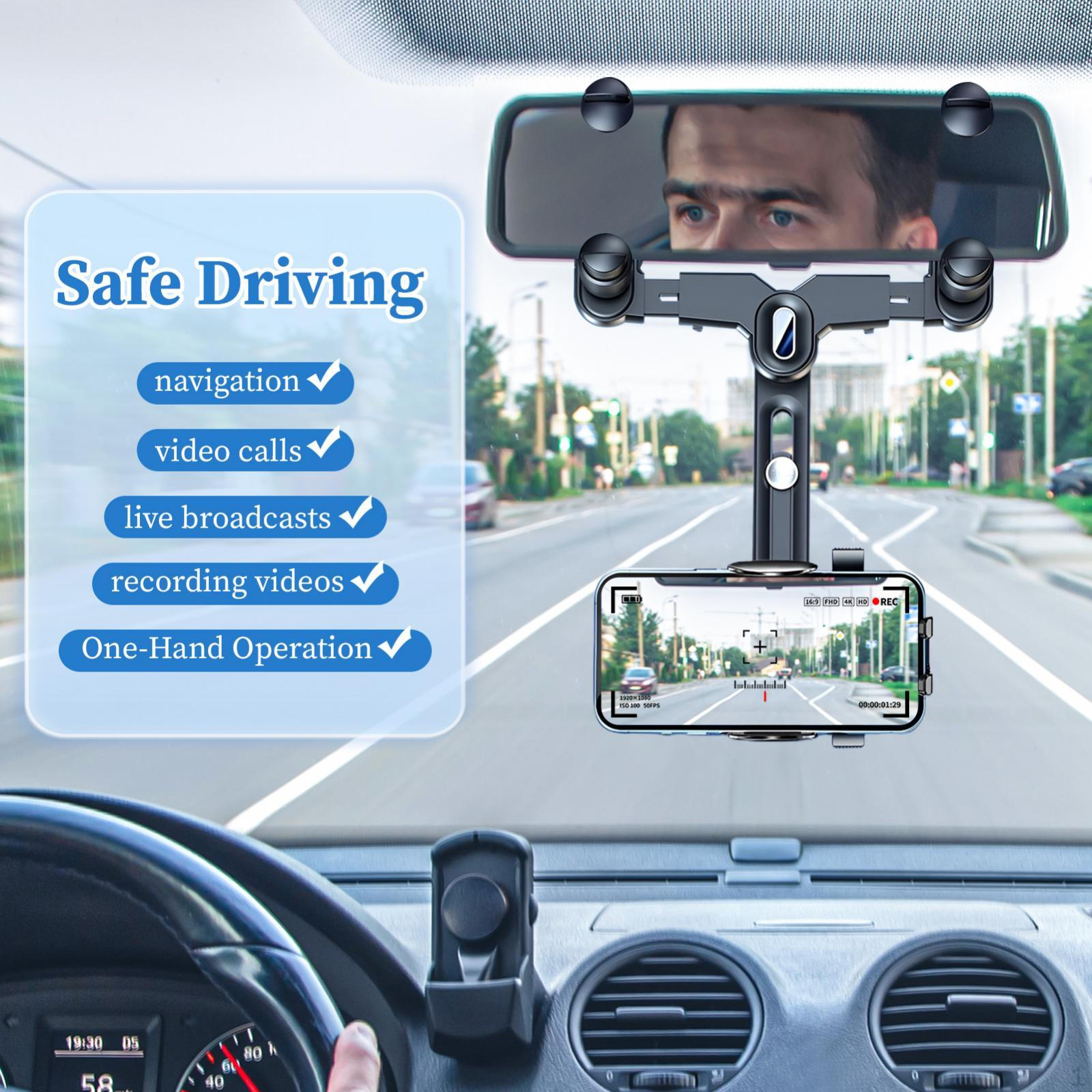 

Car Rearview Mirror Phone Holder Stable Adjustable Arm Length Wear Resistant