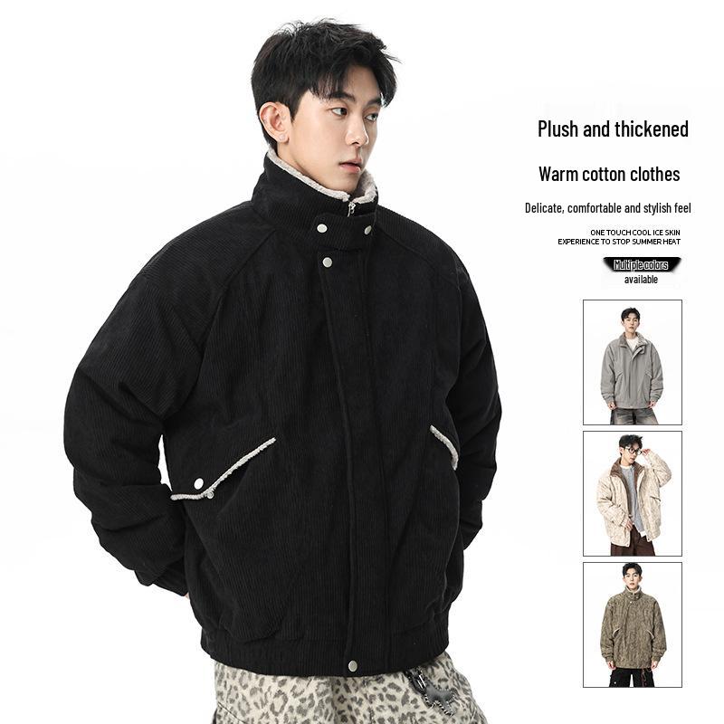 2025 Men's Japanese Retro Fur Collar Cotton Padded Jacket - Warm, Casual, Loose Fit Fashion Top for Autumn/Winter