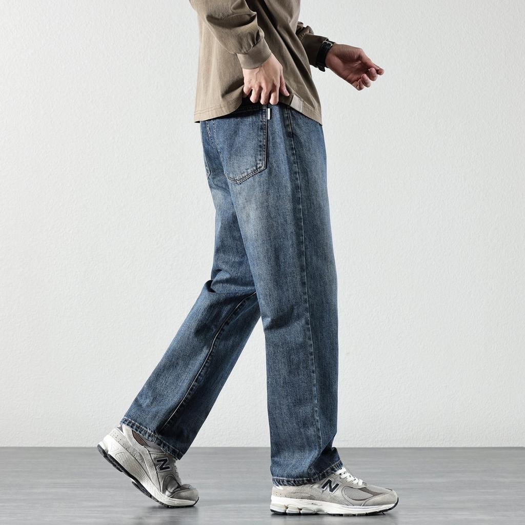 Straight jeans men's blue loose wide-leg casual pants spring and autumn popular versatile men's pants trousers