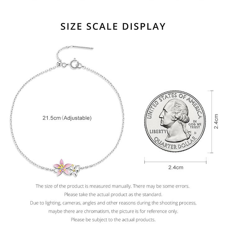 BAMOER 925 Sterling Silver Beautiful Cherry Blossom Bracelet Adjustable Silver Snake Chain Link for Women Fine Jewlery Gift
