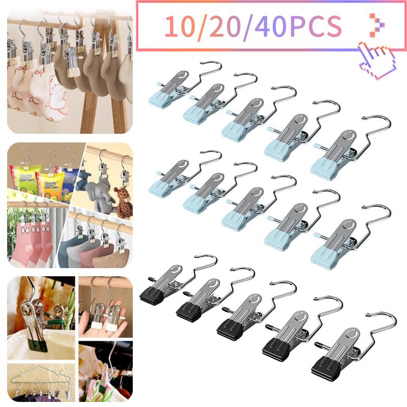 10/20pcs Stainless Steel Clothespins with Hook Laundry Organizer Portable Hanging Clip Closet Hanger Efficient Clothes Management