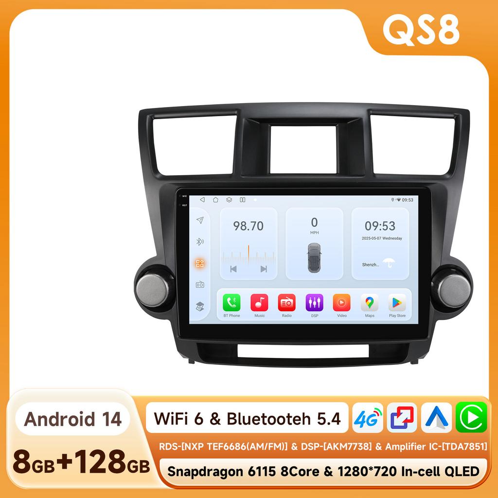 Hizpo Snapdragon AI for Toyota Highlander Kluger 2007 - 2013 Android Car Radio Multimedia Video Player GPS Navigation Intelligent Screen 4G Carplay