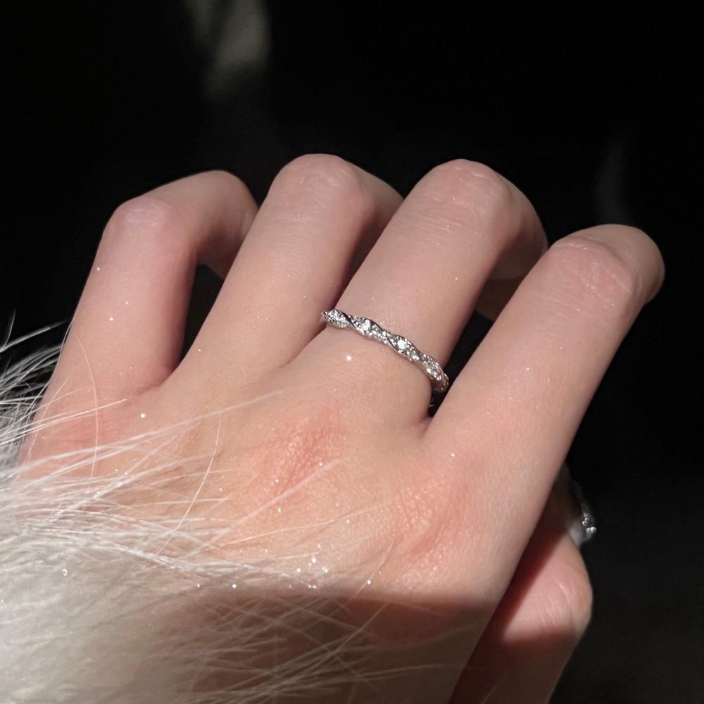 Bague ouverte réglable en argent sterling S925 style coréen pour femme - Niche Luxe Léger Couleur Tendance Inaltérable Sensation Haut de Gamme