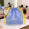 Drawstring Mesh Cosmetic Bag Toiletry Mesh Pouch Dopamine Color Grid Beach Bag, Handheld Toiletry Bag, Miscellaneous Storage Bag