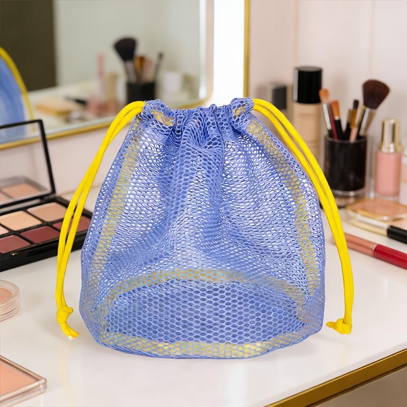 Drawstring Mesh Cosmetic Bag Toiletry Mesh Pouch Dopamine Color Grid Beach Bag, Handheld Toiletry Bag, Miscellaneous Storage Bag