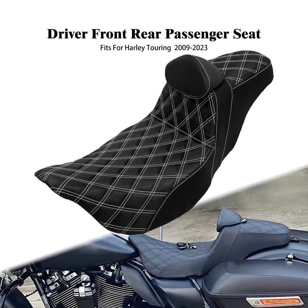 Motorcycle Two-Up Front Rear Driver Passenger Seat With Driver Backrest Cushions For Harley Touring Electra Glide FLTRX 09-2023