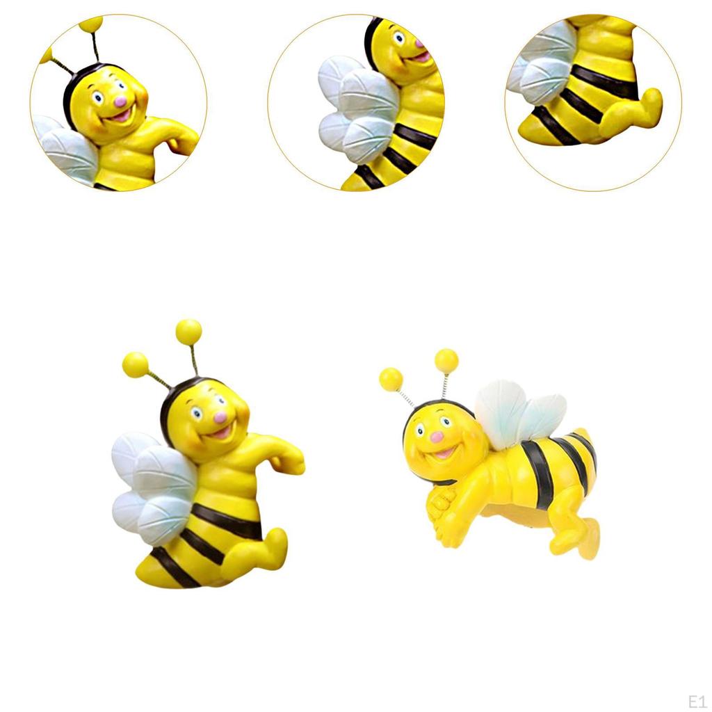 2Pcs Garden Bee Statues,Miniature Sculpture Flower Pot Hugger Figurines Bonsai Edge Decor for Pond