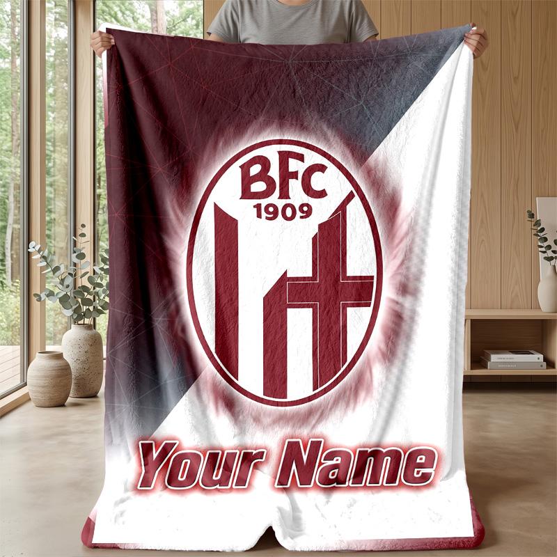 Custom Text Flannel Throw Blanket, Lightweight Cozy Bed Sofa BlanketBologna FC