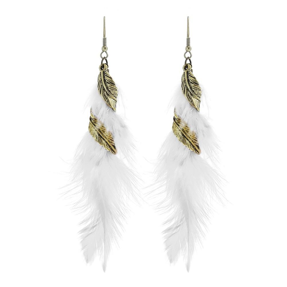 Bohemian Feather Pendant Earrings For Women With Alloy Material And Vintage Style