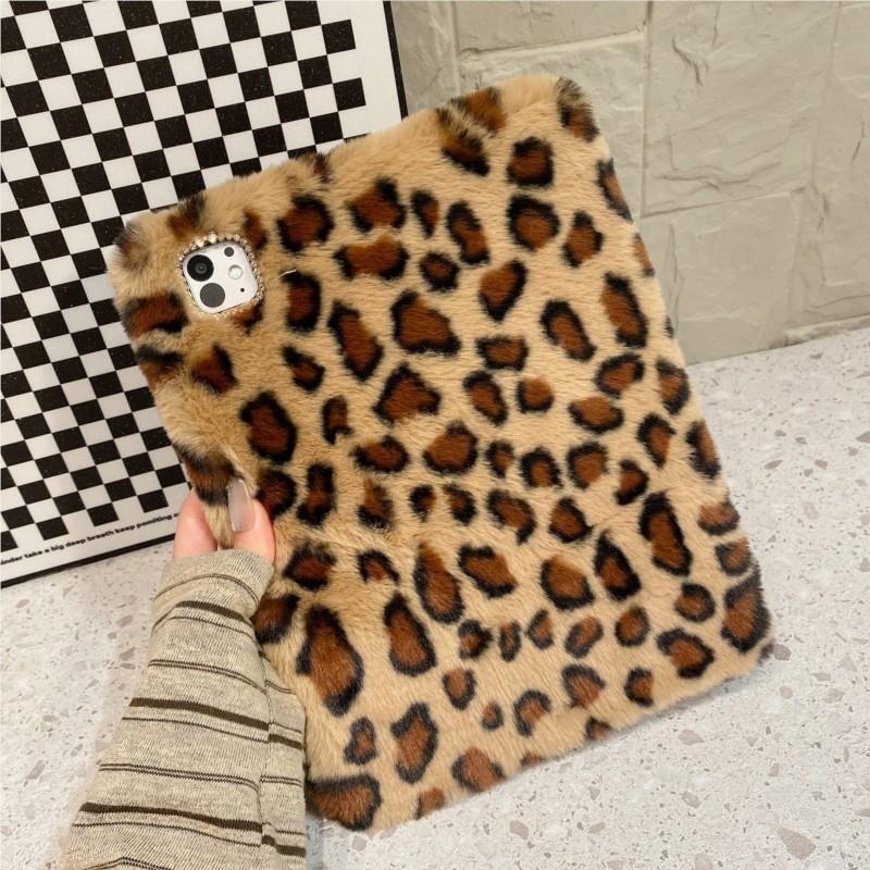 Pink/Brown Leopard with Pencil Slot Plush Anti-Fall Tablet Case for iPad 7-9th 10.2in Air3 10.5in Air4/5 10.9in 10th 11th 12th 2026 Gen Cover