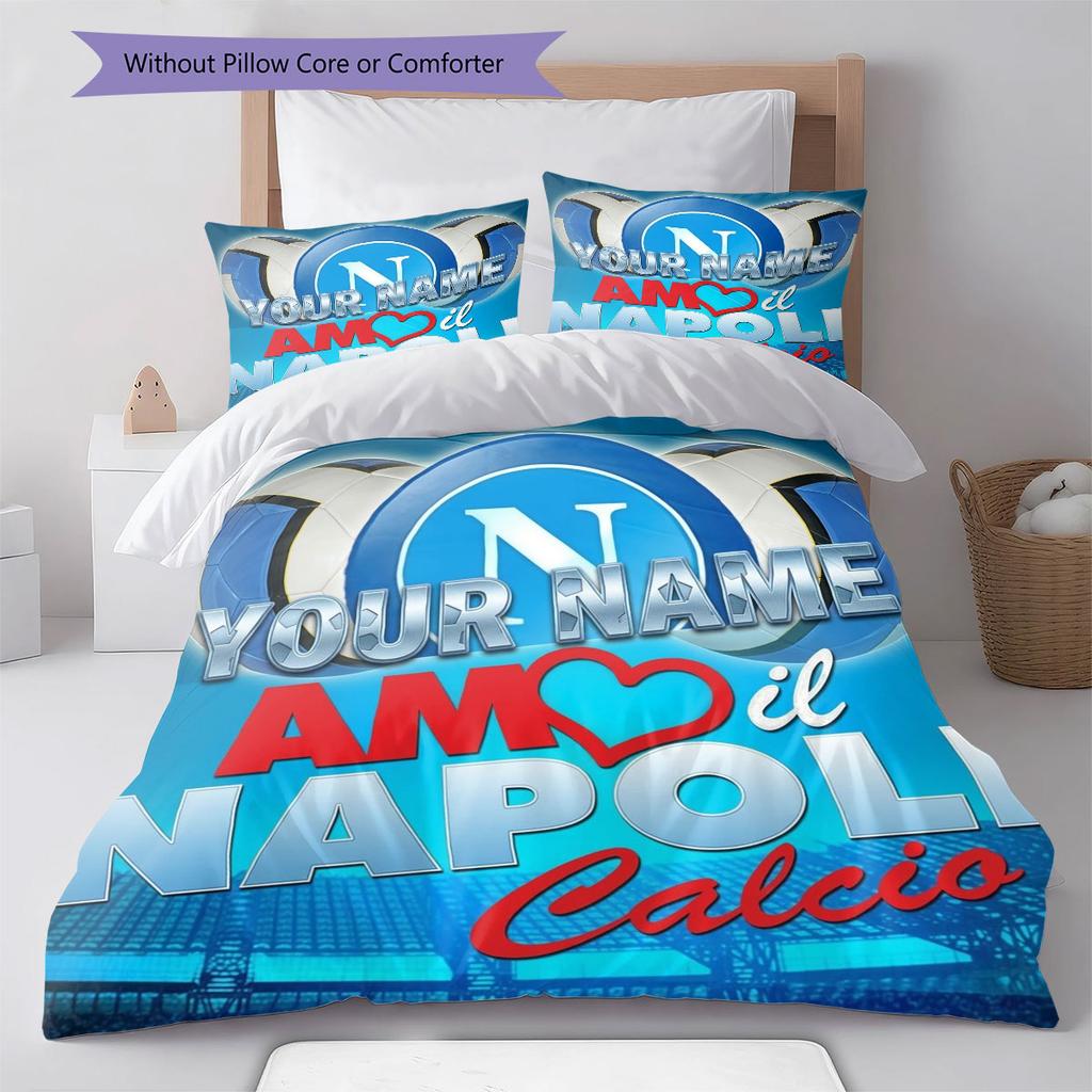 SSC Napoli Custom Name Pattern Bedding,Quilt Set Quilt Cover Pillowcase Home Birthday Gift(1 * duvet cover + 2 * pillowcase, without core)